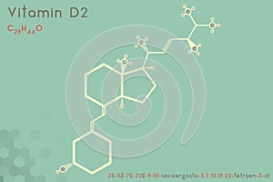 Large and detailed infographic of the molecule of Vitamin D2.