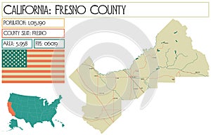 Large and detailed map of Fresno County in California