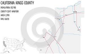 Large and detailed map of Kings County in California