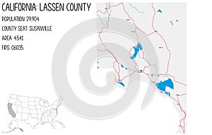 Large and detailed map of Lassen County in California