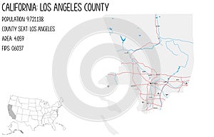 Large and detailed map of Los Angeles County in California