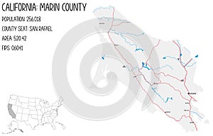 Large and detailed map of Marin County in California