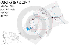 Large and detailed map of Merced County in California