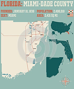 Map of Miami-Dade County in Florida photo