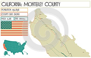 Large and detailed map of Monterey County