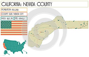 Large and detailed map of Nevada County