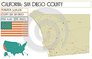 Large and detailed map of San Diego County