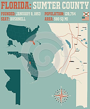 Map of Sumter County in Florida