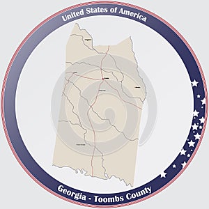Map of Toombs County in Georgia