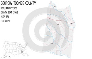 Large and detailed map of Toombs County in Georgia