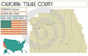 Detailed map of Tulare County in California USA photo