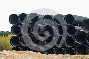 large diameter black polypropylene pipes for laying communications, drainage systems and heating mains