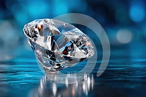 Large Diamond on Blue Reflective Surface