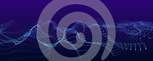 Large digital data background. Abstract wave with moving dots. 3d rendering