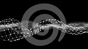 Large digital data background. Abstract wave with moving dots. 3d rendering