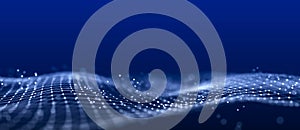 Large digital data background. Abstract wave with moving dots. 3d rendering