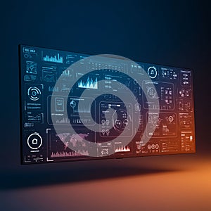 Large digital screen displaying various data visualizations and user interface
