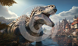 Large Dinosaur Standing by River