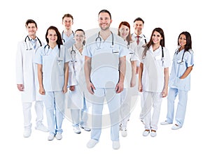 Large diverse group of medical staff in uniform photo
