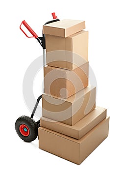 Large dolly with brown shipping boxes