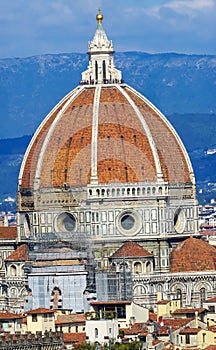 Large Dome Golden Cross Duomo Cathedral Florence Tuscany Italy