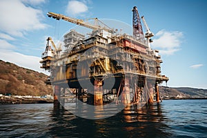 A large drilling platform in the sea, a hydraulic drilling facility.