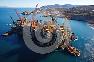 A large drilling platform in the sea, a hydraulic drilling facility.