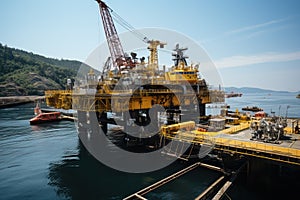 A large drilling platform in the sea, a hydraulic drilling facility.