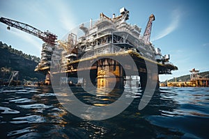 Large drilling platform in the sea, hydraulic drilling rig.