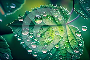 large drop of water on a green leaf. Generative AI, Generative, AI