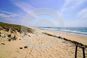 Large dunes sandy beach in Le porge atlantic ocean coast France