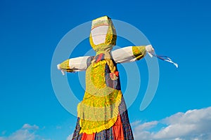 Large effigy Maslenitsa in the form of a woman in traditional Russian dress