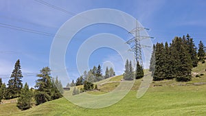 Large electric pylon in the Alps