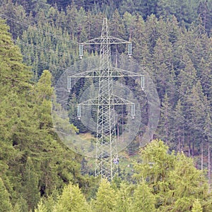 Large electric pylon in the Alps