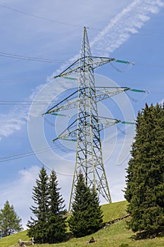 Large electric pylon in the Alps