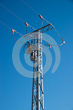 Large electricity pylon taken low angle