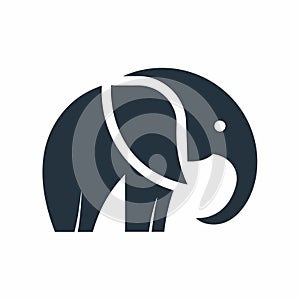 A large elephant with a lengthy trunk and sharp tusks standing against a plain background, Develop a minimalist logo using