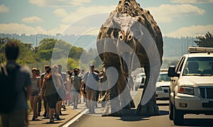 Large Elephant Walking Down Street Near Crowd of People