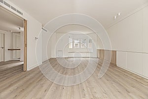 Large empty living room of a multi-story