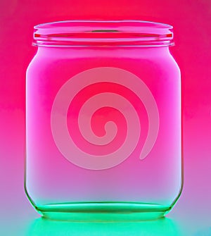 Large empty maison jar glass with pink and green glow and copy space generative ai illustration