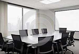 Large Empty Modern Meeting, Presentation Screen Board Seminar Hall Interior Row of Seats, Conference Room for Business Training,