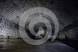 Large empty old dark underground vaulted cellar