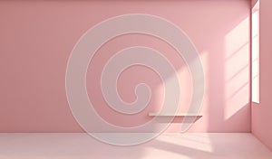 Large empty pastel pink coral wall room facade design with natural shadow. Banner template