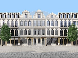 Large empty plaza with classical style building background 3d render