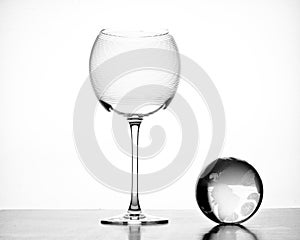 Large empty red wine crystal glass with globe