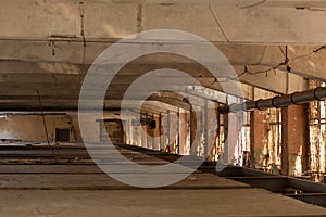 Large empty room. Concrete building. Bright space