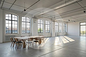 Empty modern room with table and chairs