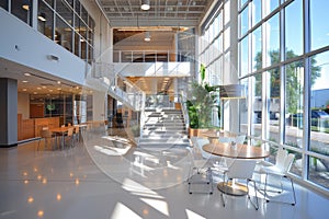 A large Empty room. open office space with a staircase leading up to a second floor