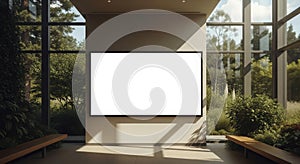 Blank Billboard Mockup in Modern Green Interior with Nature View