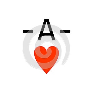 Large English letter A and heart. Vector stock illustration eps10